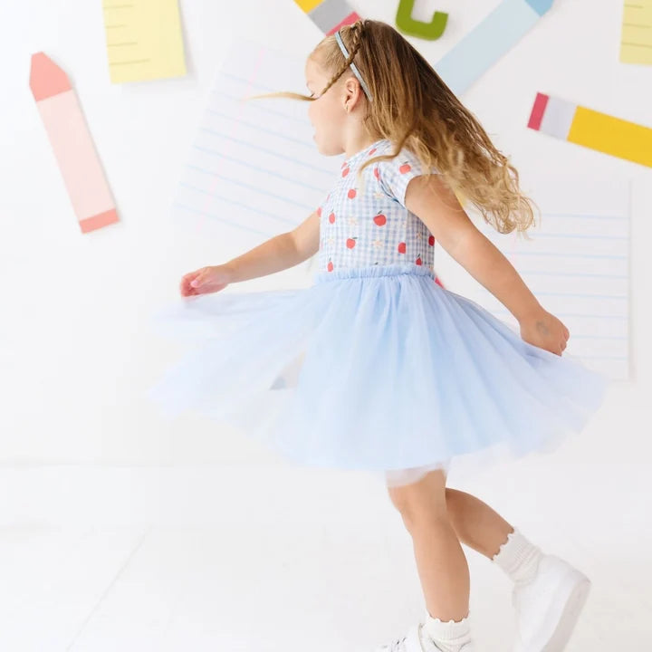 Apple Gingham Short Sleeve Tutu Dress