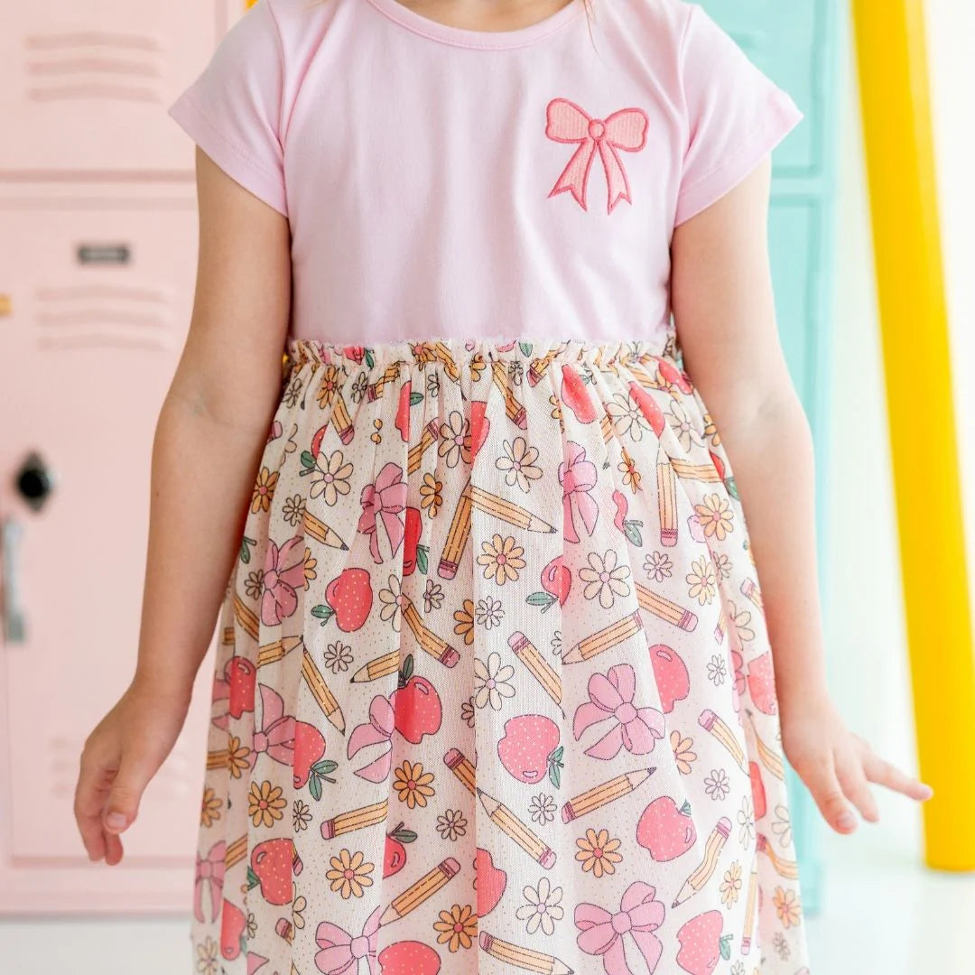 Back To School Cutie Patch Short Sleeve Tutu Dress