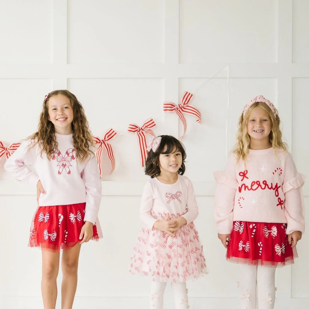 Candy Cane Confetti Christmas Long Sleeve Tutu Dress