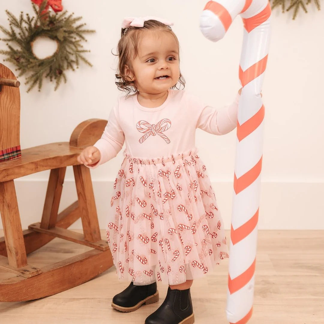 Candy Cane Confetti Christmas Long Sleeve Tutu Dress