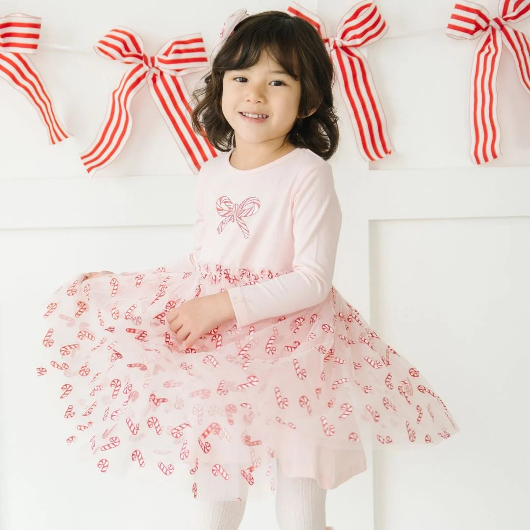 Candy Cane Confetti Christmas Long Sleeve Tutu Dress