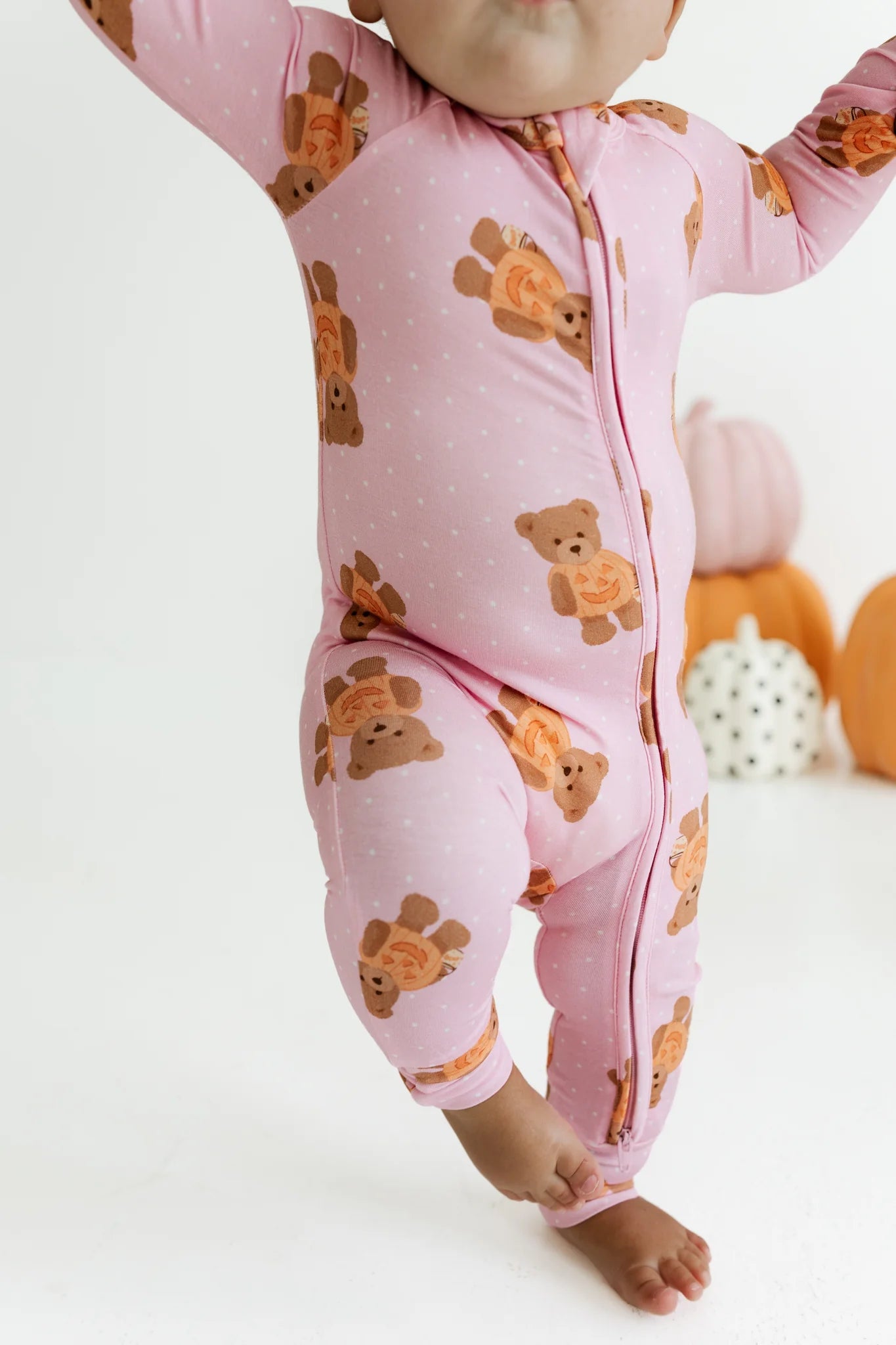 Polka Dot Little Boo Bear Zipper Romper