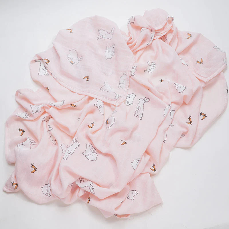 Pink Bunny Muslin Swaddle Blanket