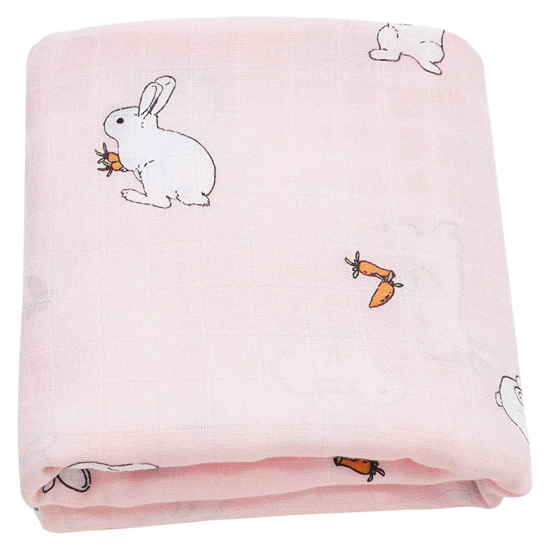 Pink Bunny Muslin Swaddle Blanket