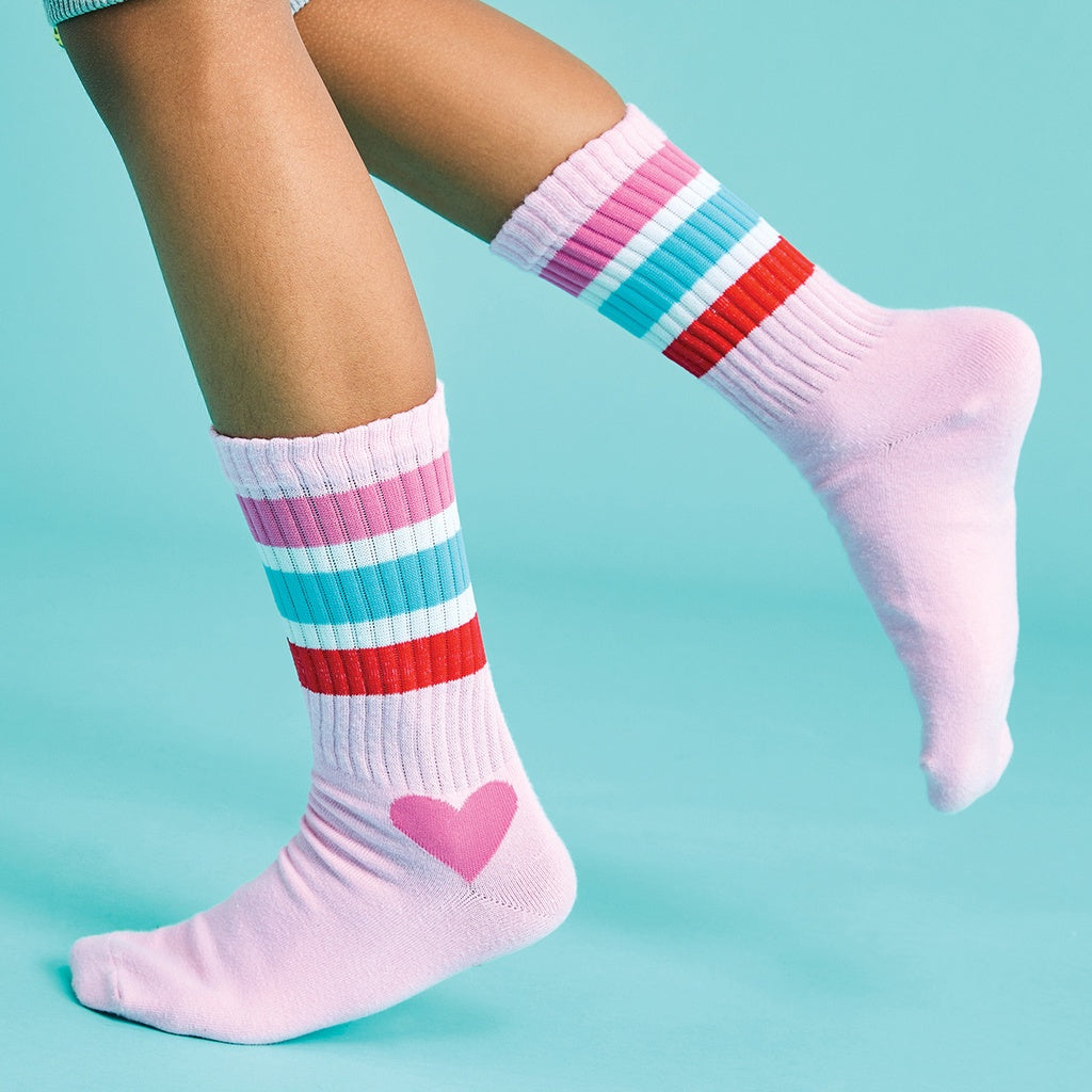 Pink Striped Heart Socks