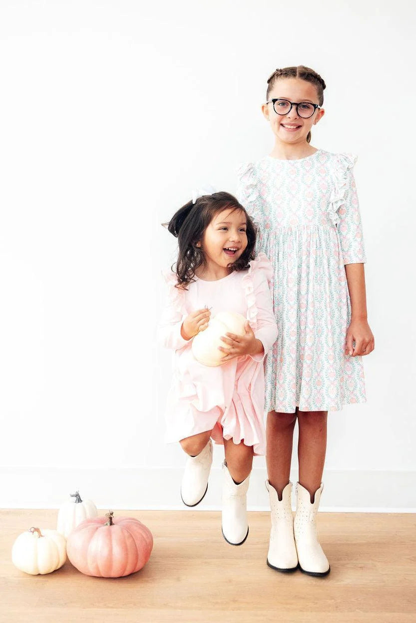 Pumpkin Kisses 3/4 Sleeve Pocket Ruffle Twirl Dress