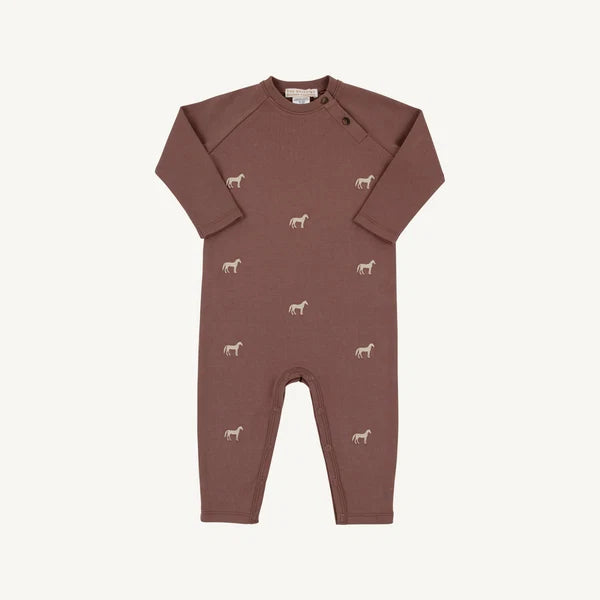 Rayburn Romper with Gray Bay Brown with Horse Embroidery