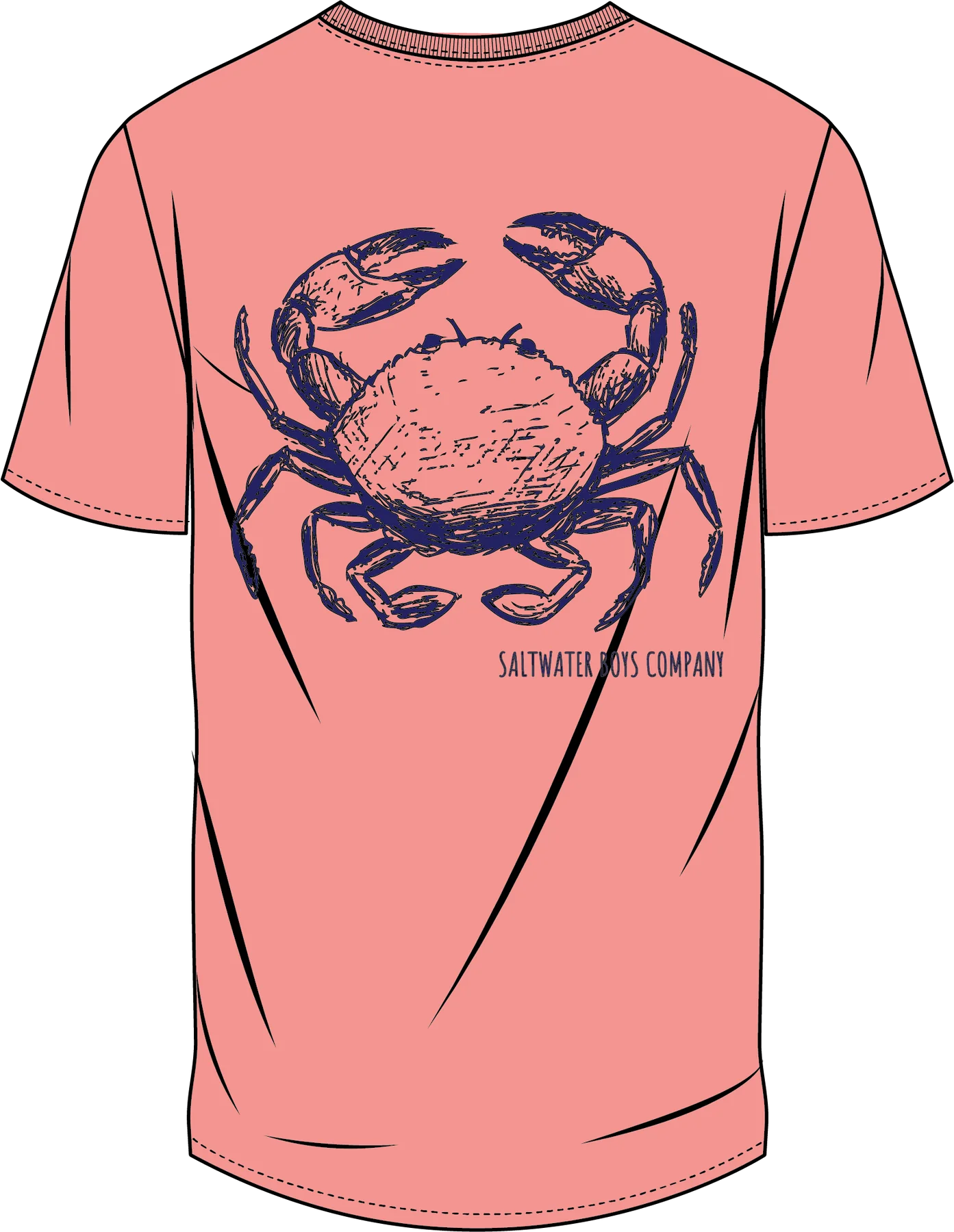 Blue Crab Pocket Tee in Coral