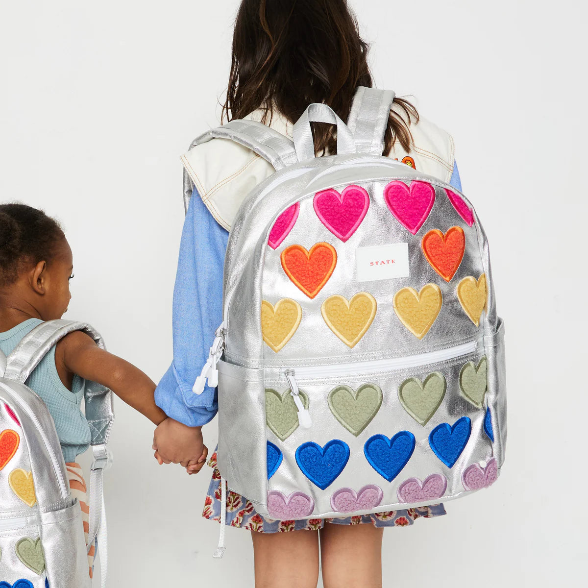 Metallic Fuzzy Hearts Kane Double Pocket Backpack