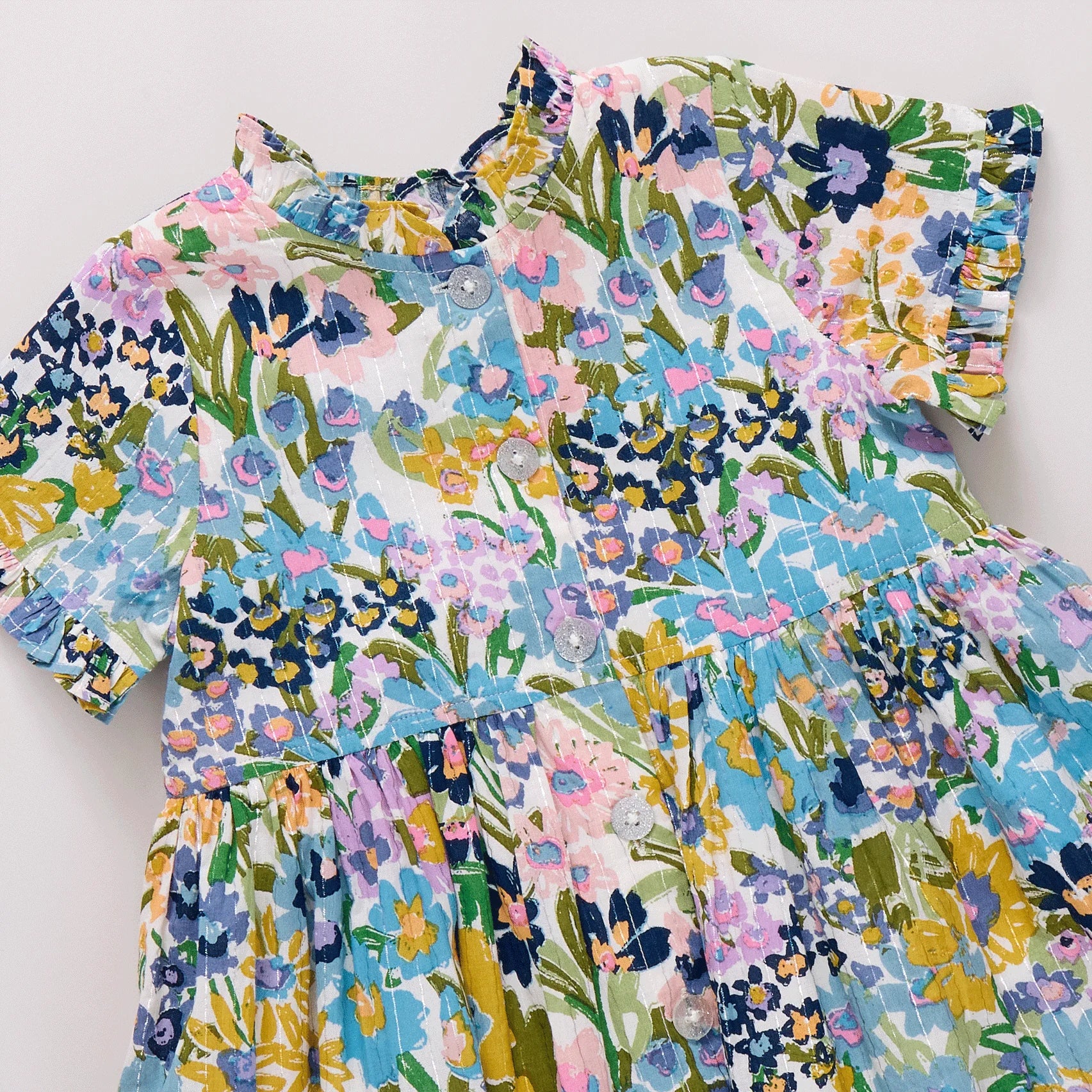 Girls Autumn Dress in Blue Large Sketched Floral
