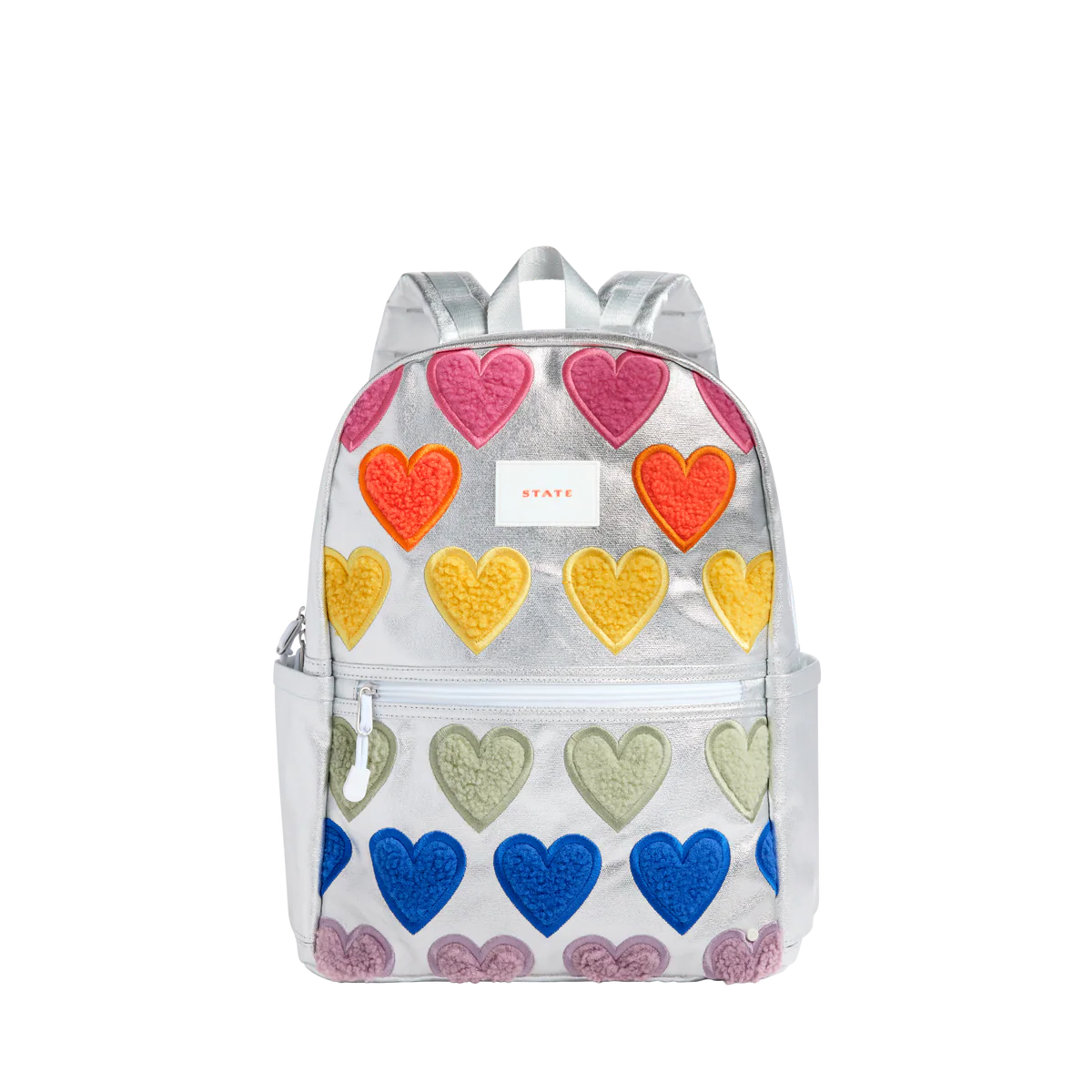 Metallic Fuzzy Hearts Kane Double Pocket Backpack