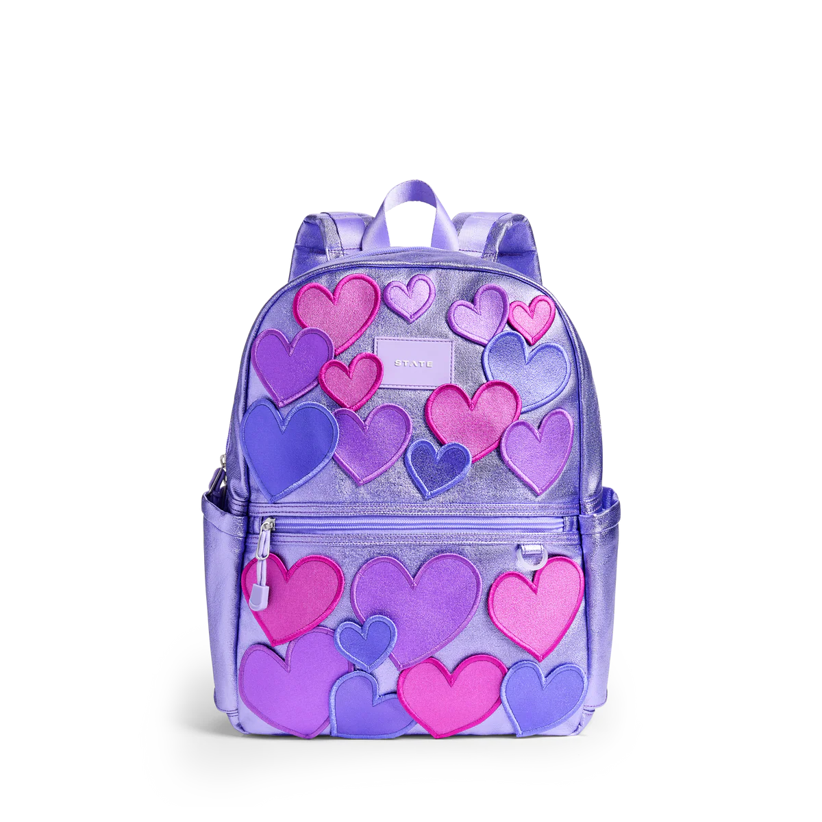 Metallic 3D Hearts Kane Double Pocket Backpack