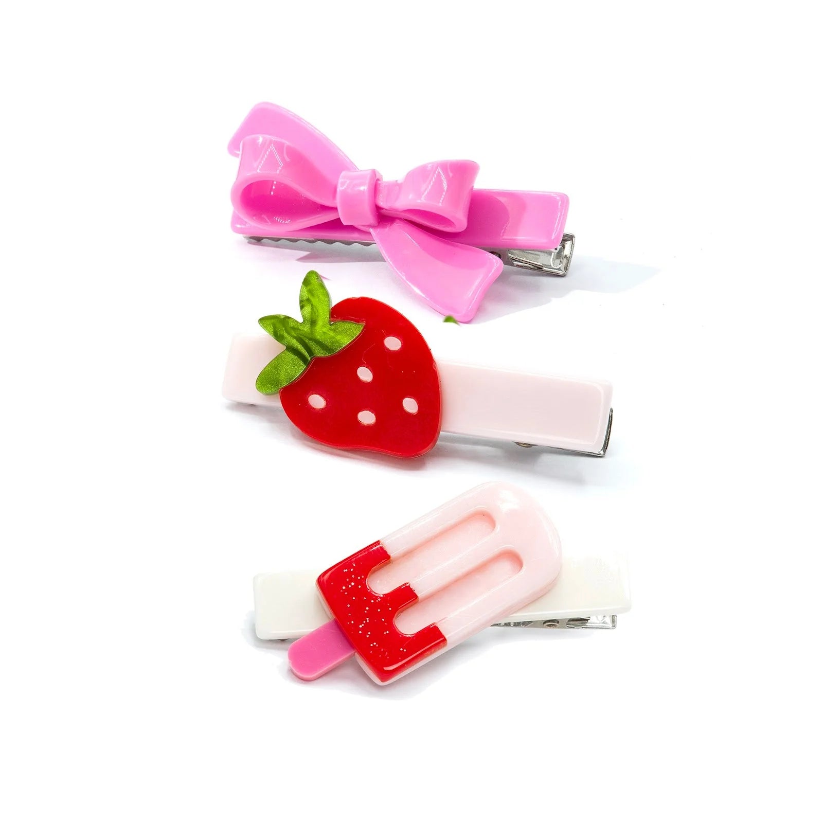 Popsicle Strawberry Pink Bow Hair Clips Combo