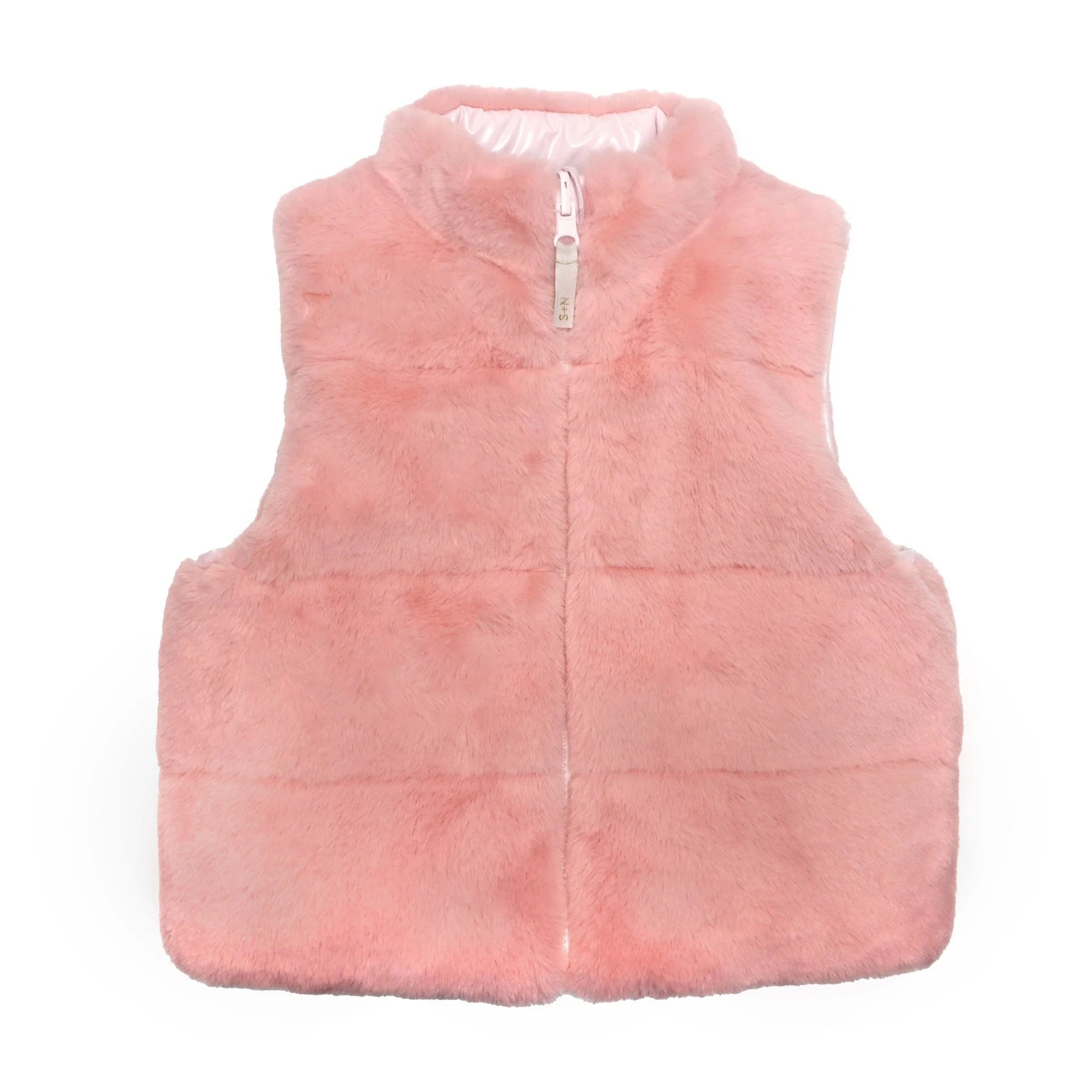 Rosie Reversible Faux Fur Vest in Pearlized Pink