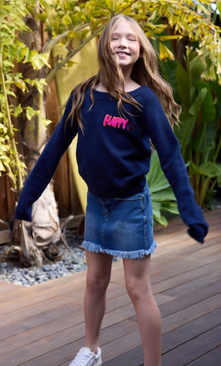 Happy Off Shoulder Navy Sweater