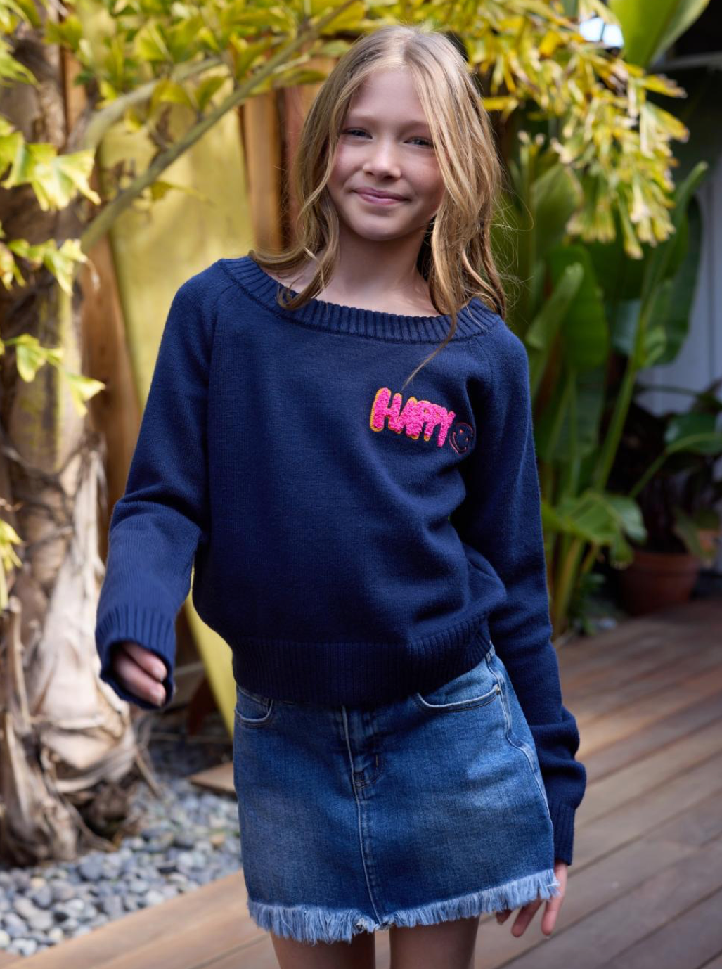 Happy Off Shoulder Navy Sweater
