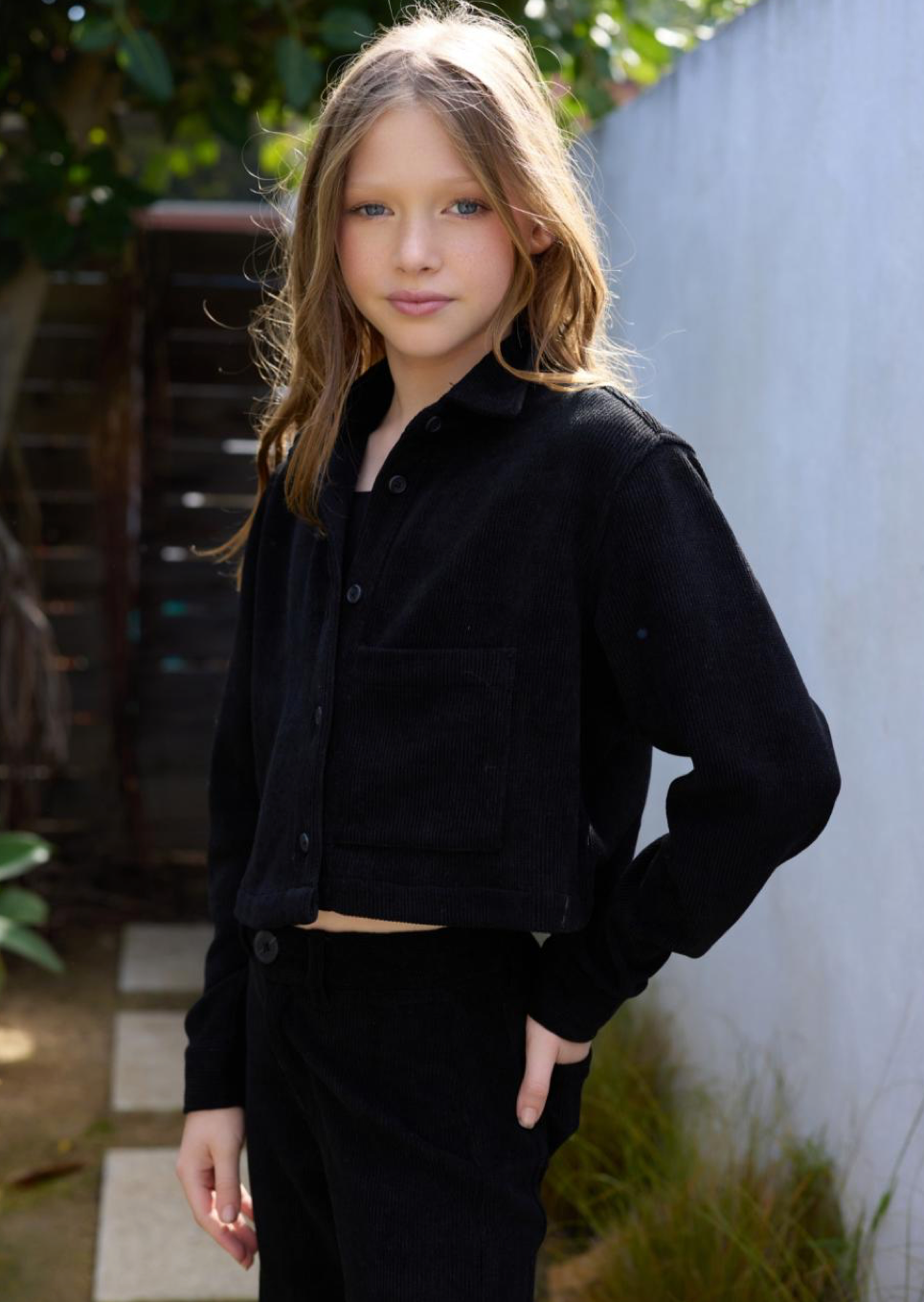Black Crop Corduroy Button Up Jacket