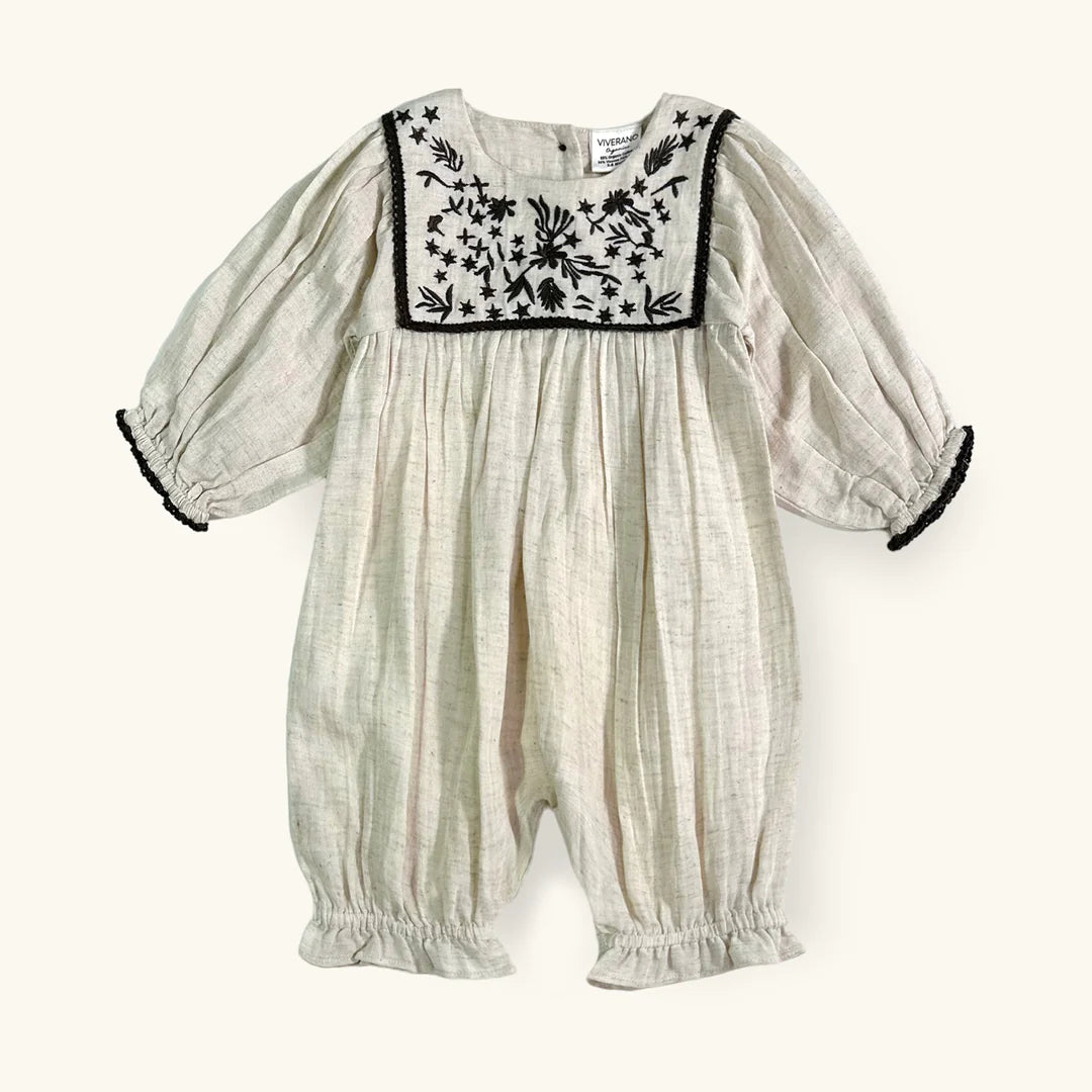 Embroidered Linen Baby Jumpsuit Romper