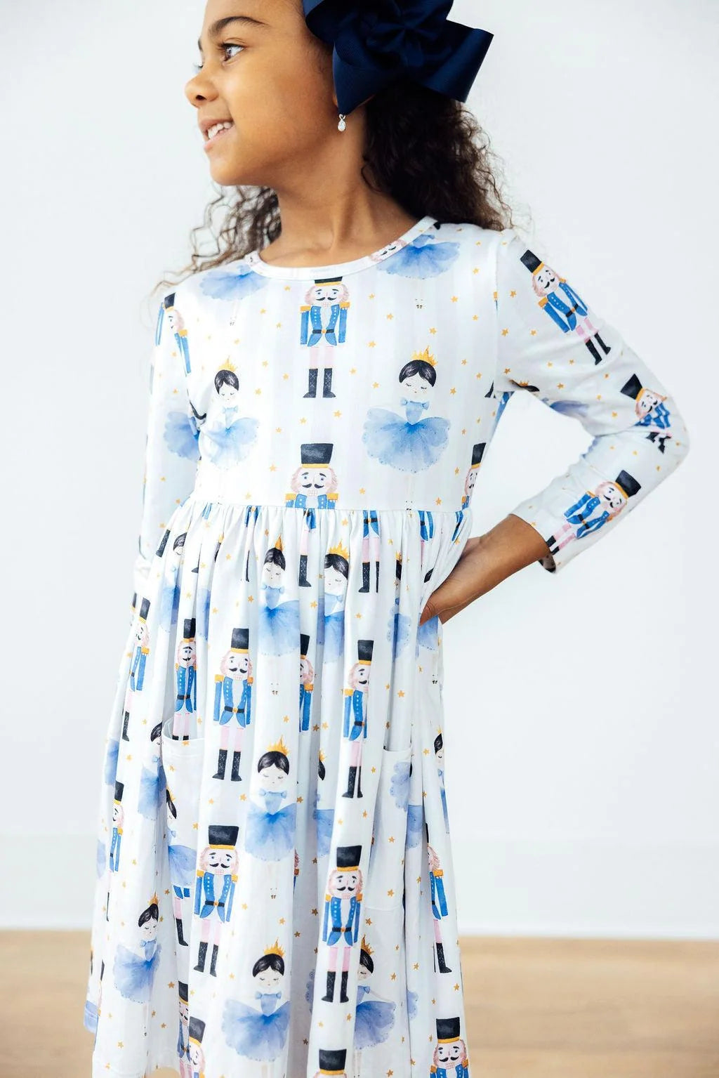 Waltz of the Snowflakes Long Sleeve Pocket Twirl Dress
