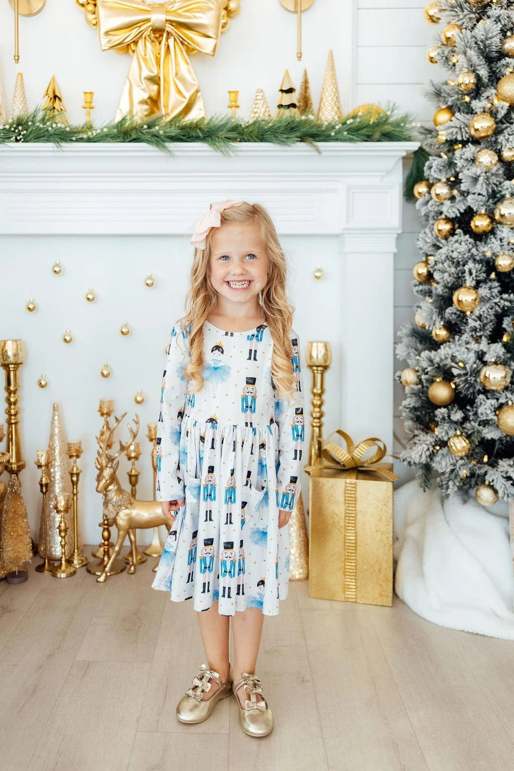 Waltz of the Snowflakes Long Sleeve Pocket Twirl Dress