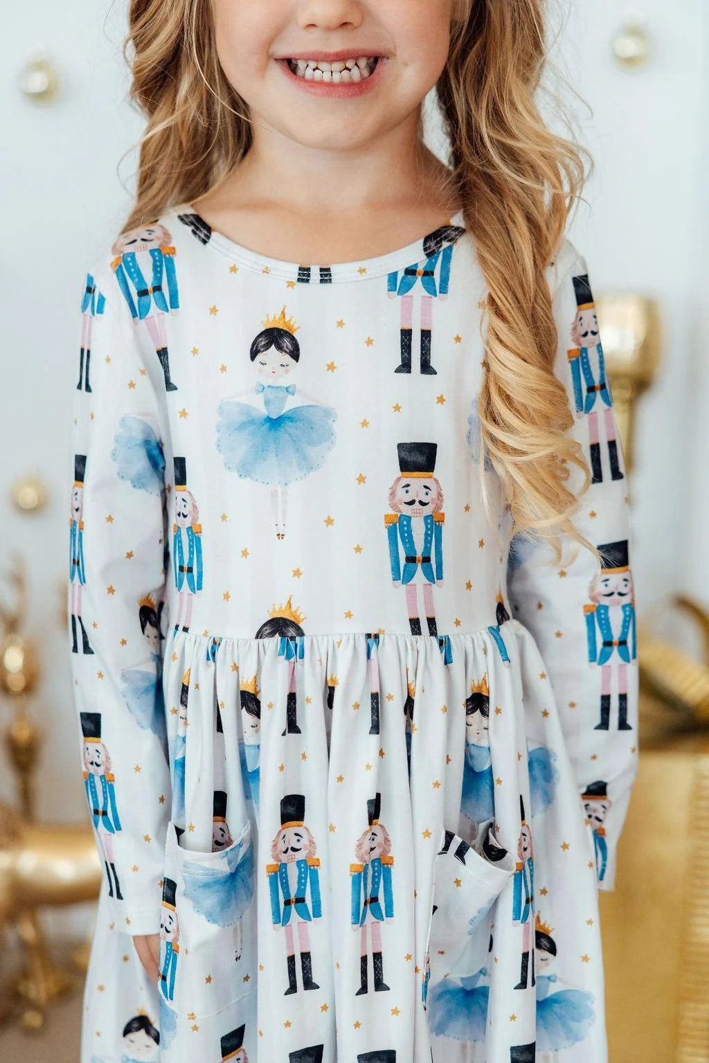 Waltz of the Snowflakes Long Sleeve Pocket Twirl Dress