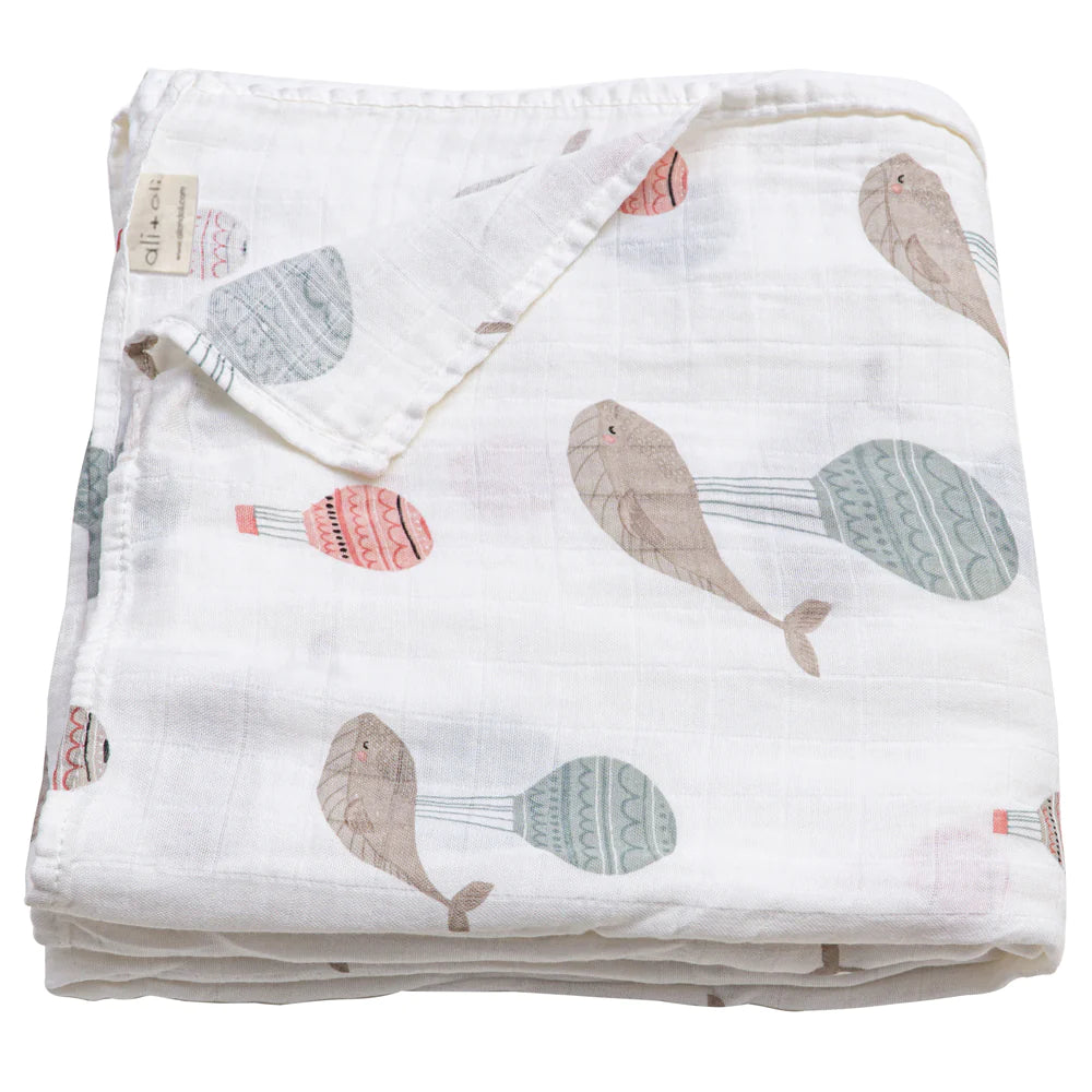 Whale Muslin Swaddle Blanket