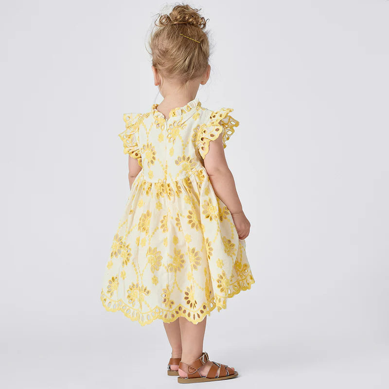 Cynthia Dress Set in Bright Yellow Eyelet