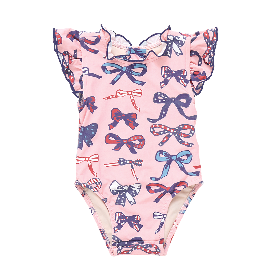 Jennifer Suit in Pink Patriotic Bows