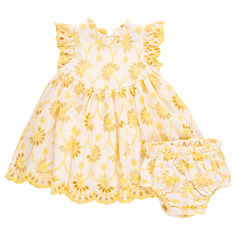 Cynthia Dress Set in Bright Yellow Eyelet