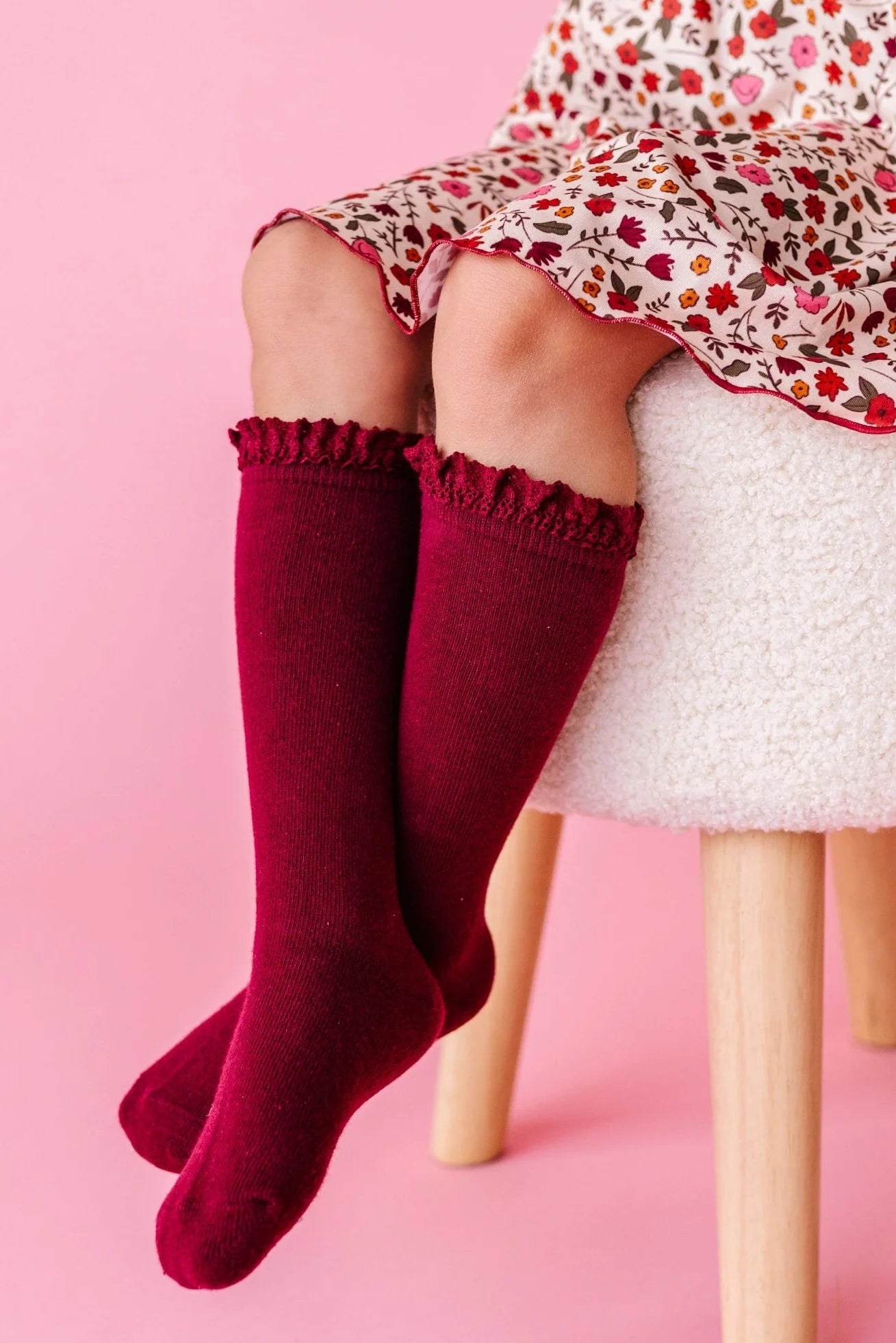 Burgundy Lace Top Knee High Socks
