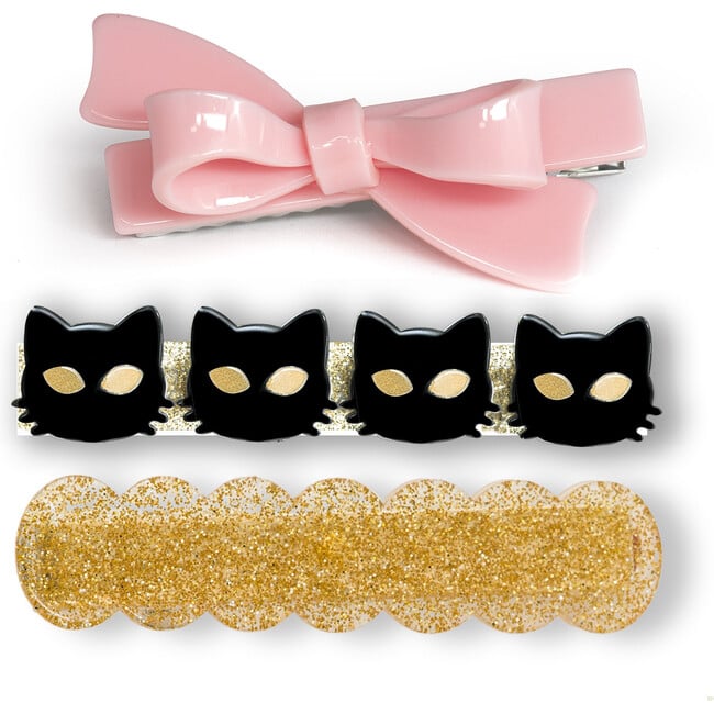 Black Cat & Pink Bowtie Hair Clips