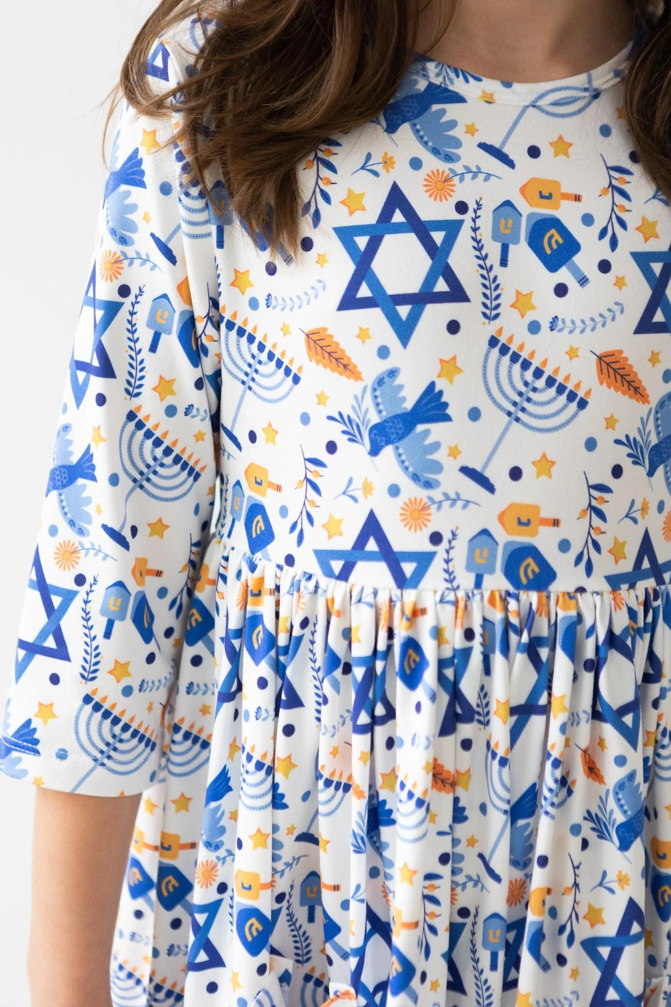 Happy Hanukkah 3/4 Sleeve Pocket Twirl Dress