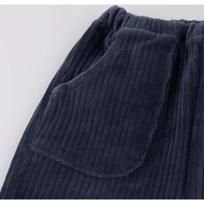 Soft dusty blue baby corduroy pants with elastic waist and pockets
