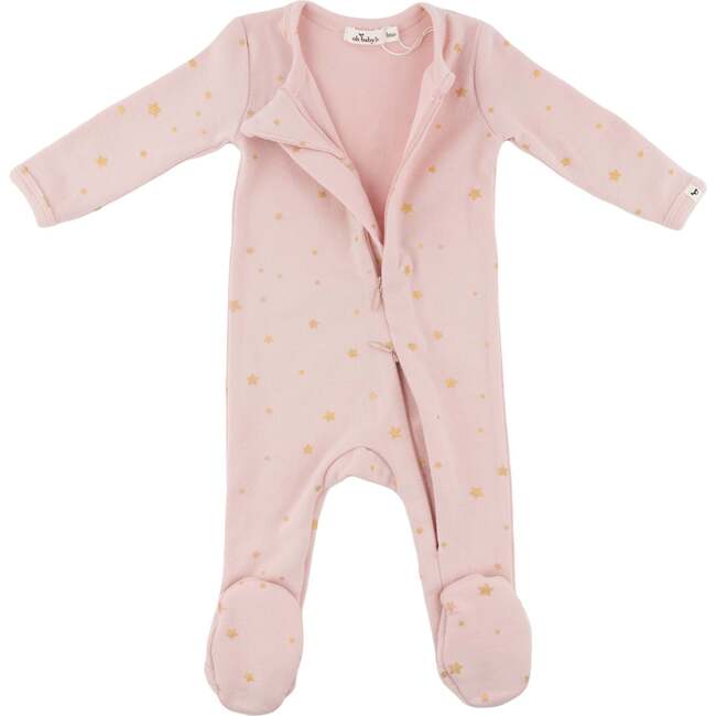 Mini Gold Star Foil Zipper Footie in Dusty Pink