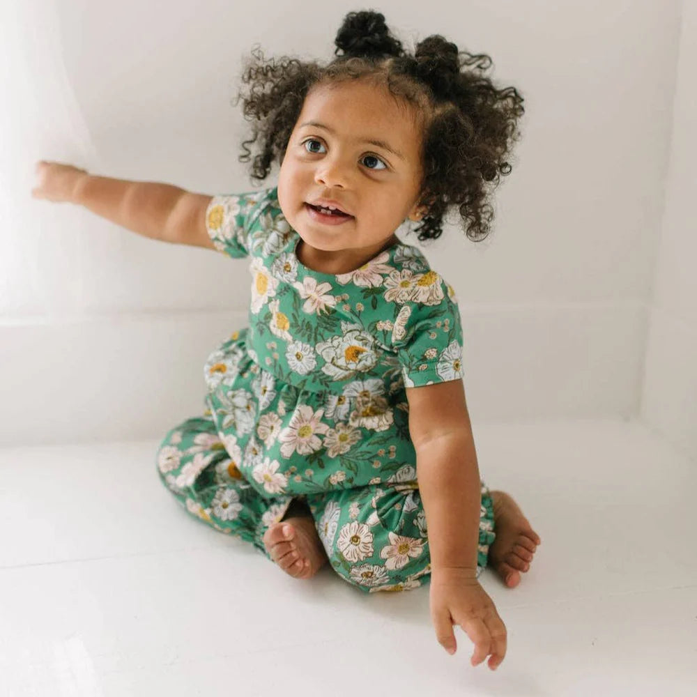 Rosie Baby Romper in Vintage Greens