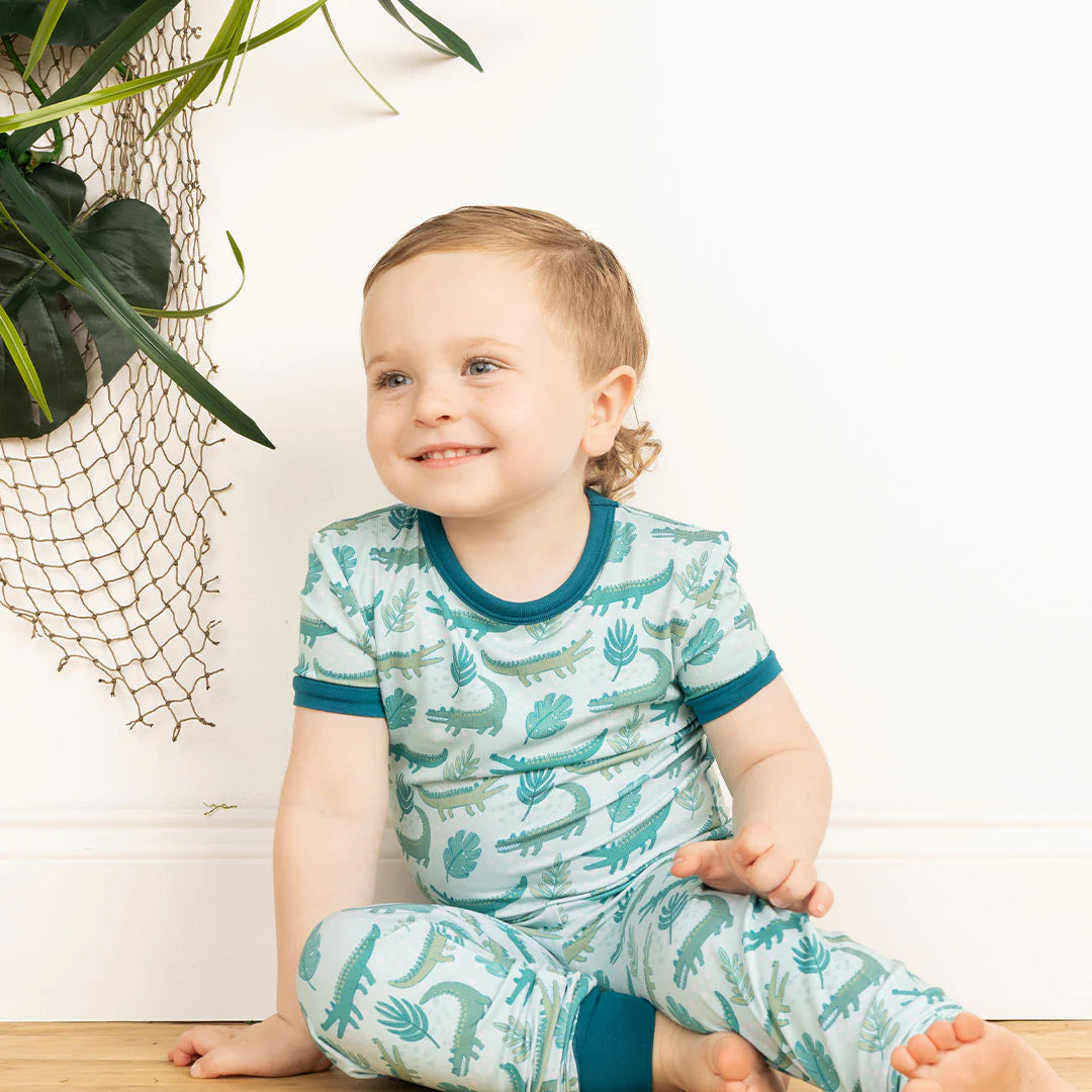 Later Gator Bamboo Short Sleeve Kids Pajama Pants Set