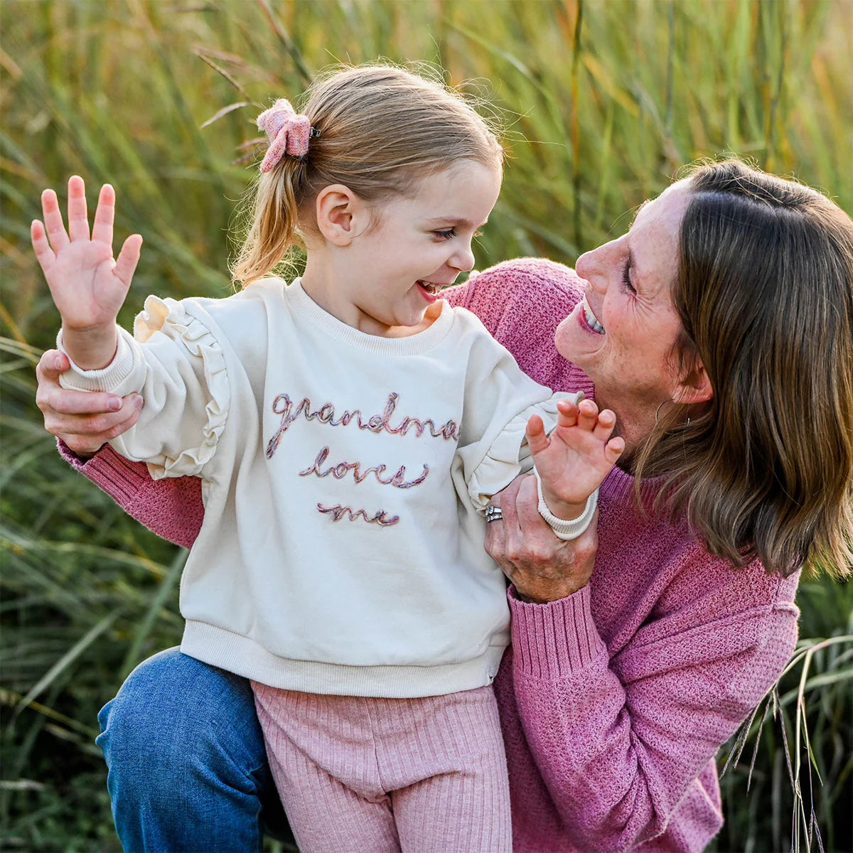'Grandma Loves Me' Ruffle Slouch Sweatshirt