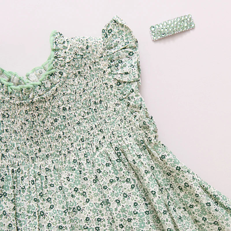 Stevie Dress in Green Mini Ditsy