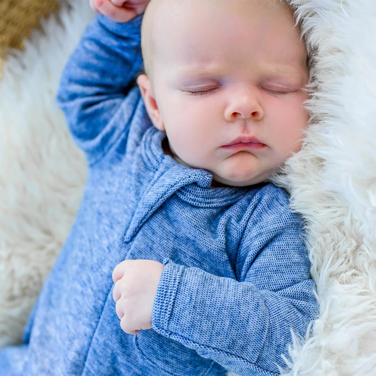 Honeycomb Zipper Footie with Pocket in Denim