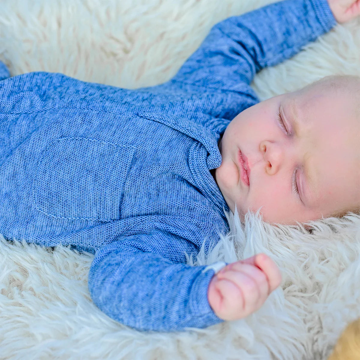 Honeycomb Zipper Footie with Pocket in Denim