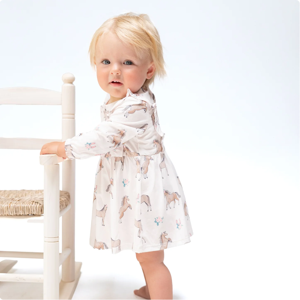 I Love Horses Long Sleeve Ruffle Bodysuit Dress