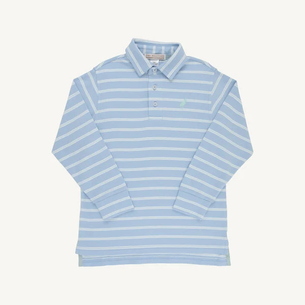 Long Sleeve Prim & Proper Polo in Saratoga Sky Stripes