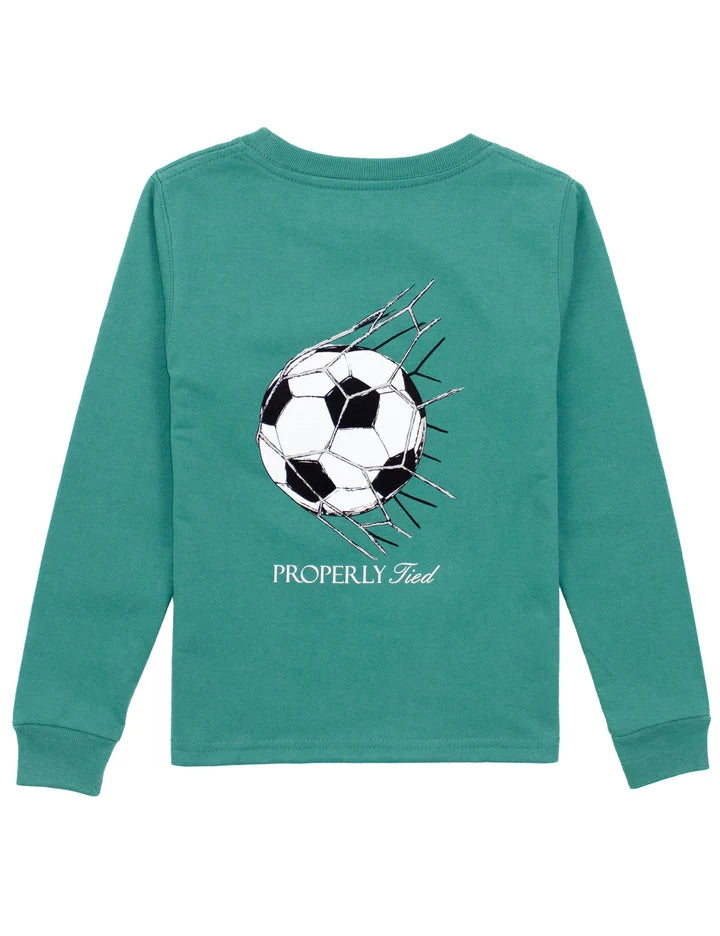 Boys Soccer Goal Long Sleeve Tee in Teal