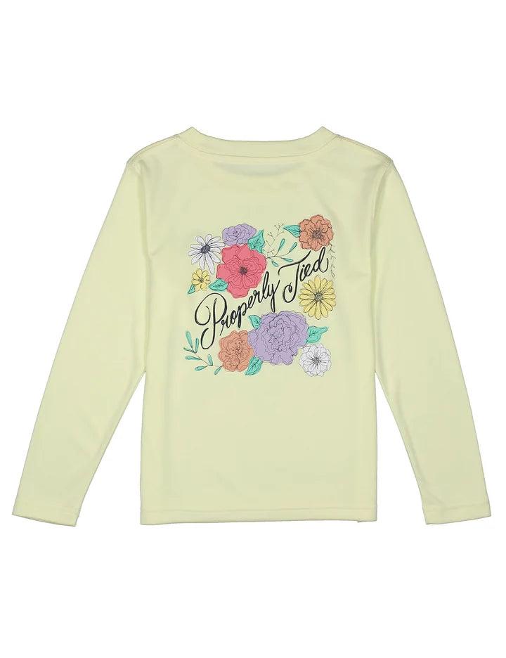 Girls Performance Tee Long Sleeve Floral Light Yellow