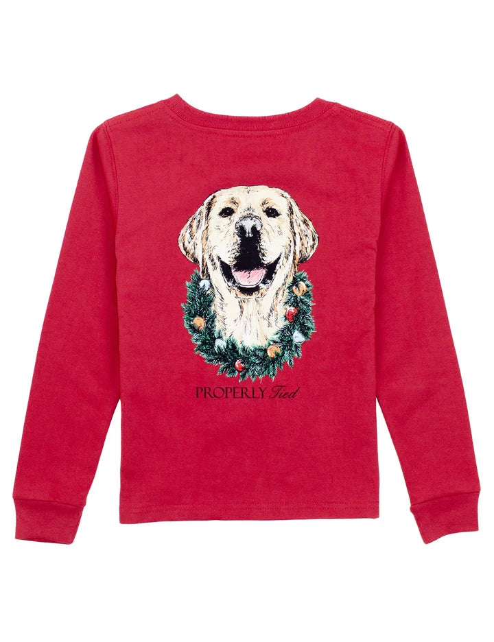 Boys Deck The Paws Long Sleeve Red