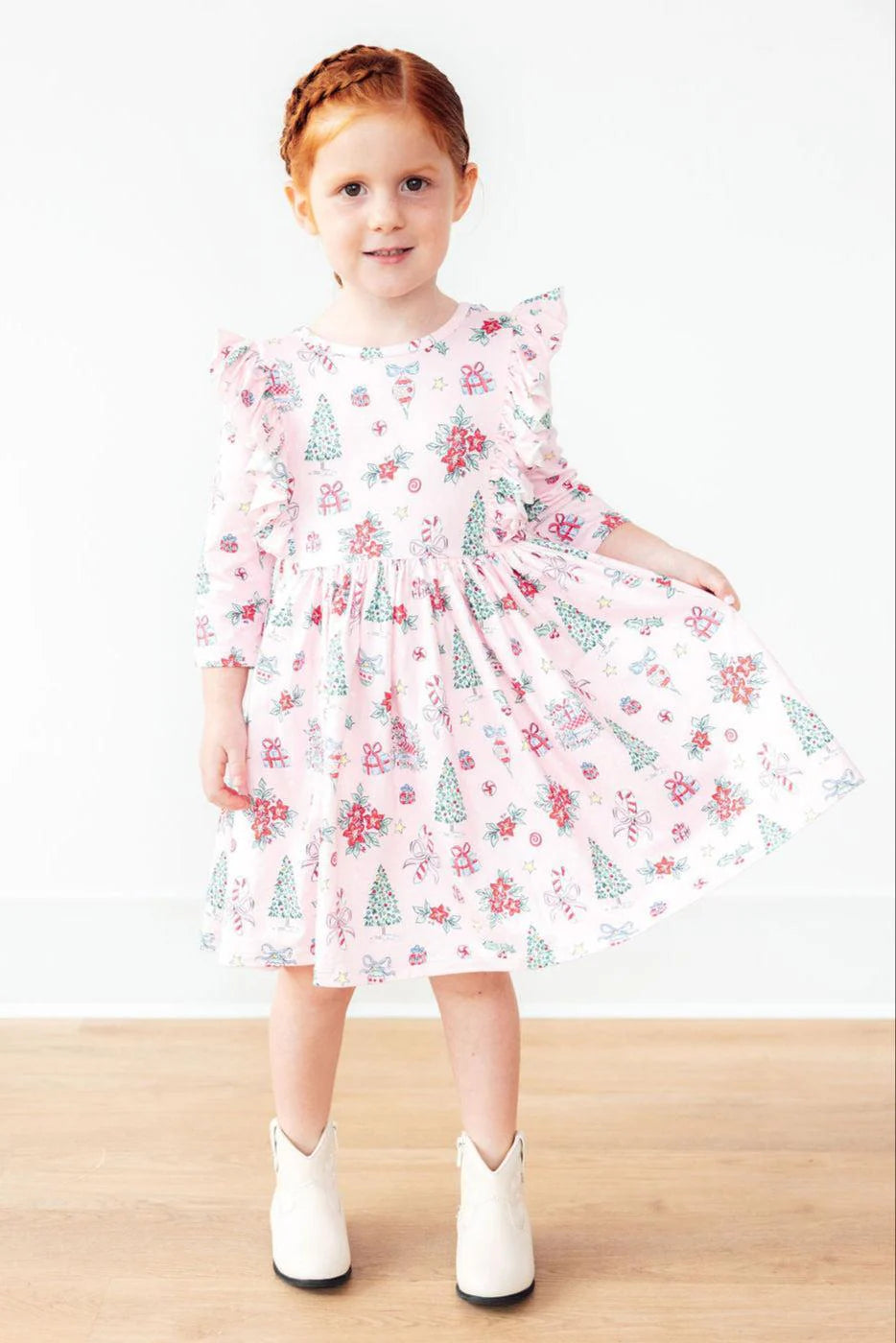 Pink Christmas Ruffle Twirl Dress