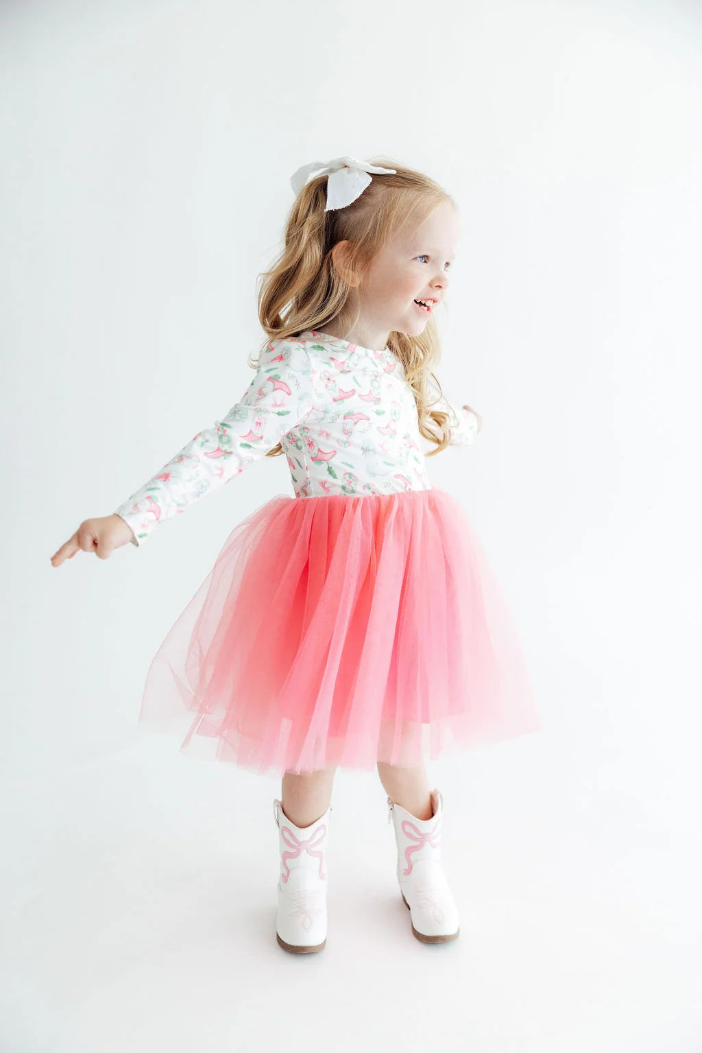 Country Christmas Long Sleeve Tutu Dress
