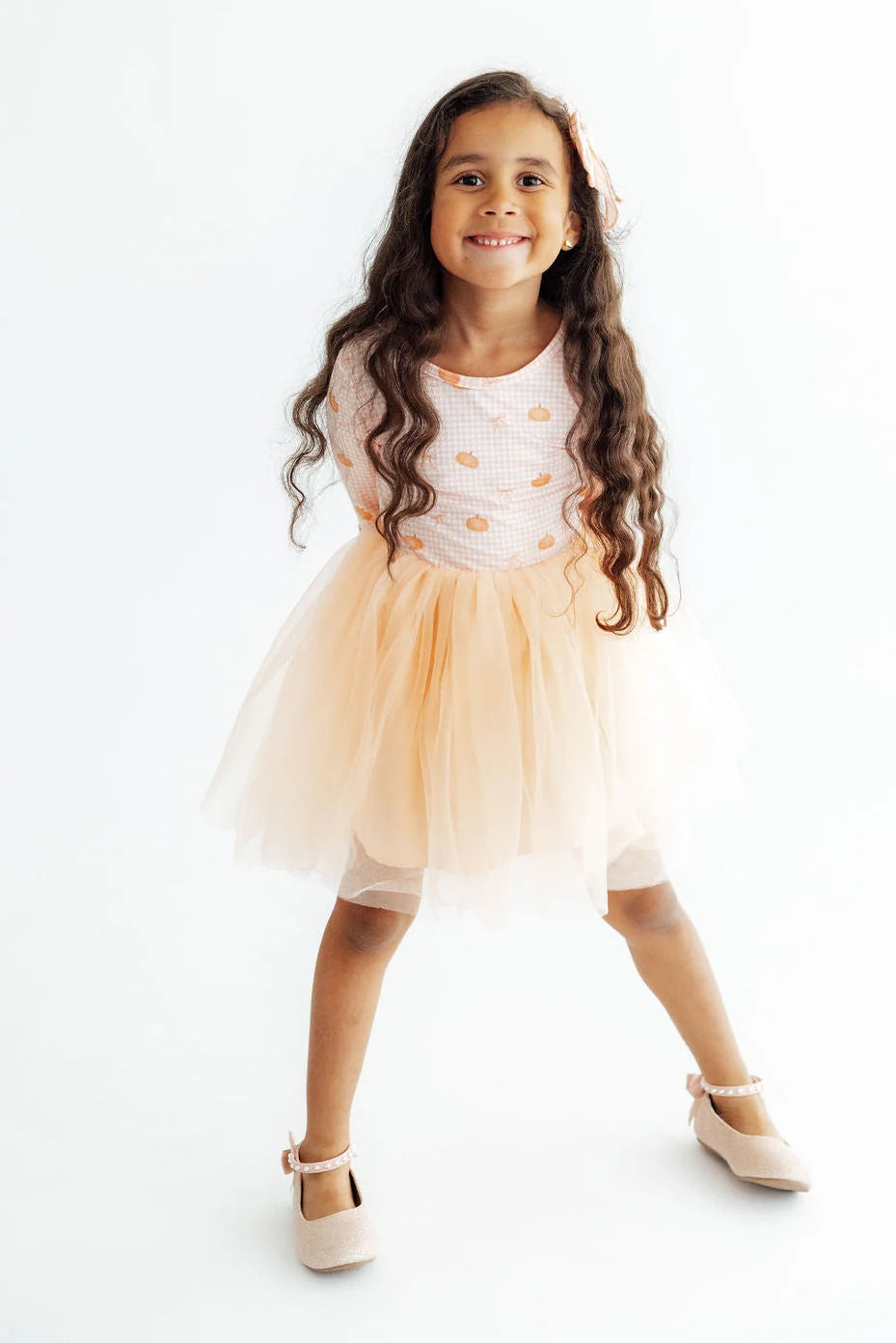 Gingham Pumpkins Long Sleeve Tutu Dress