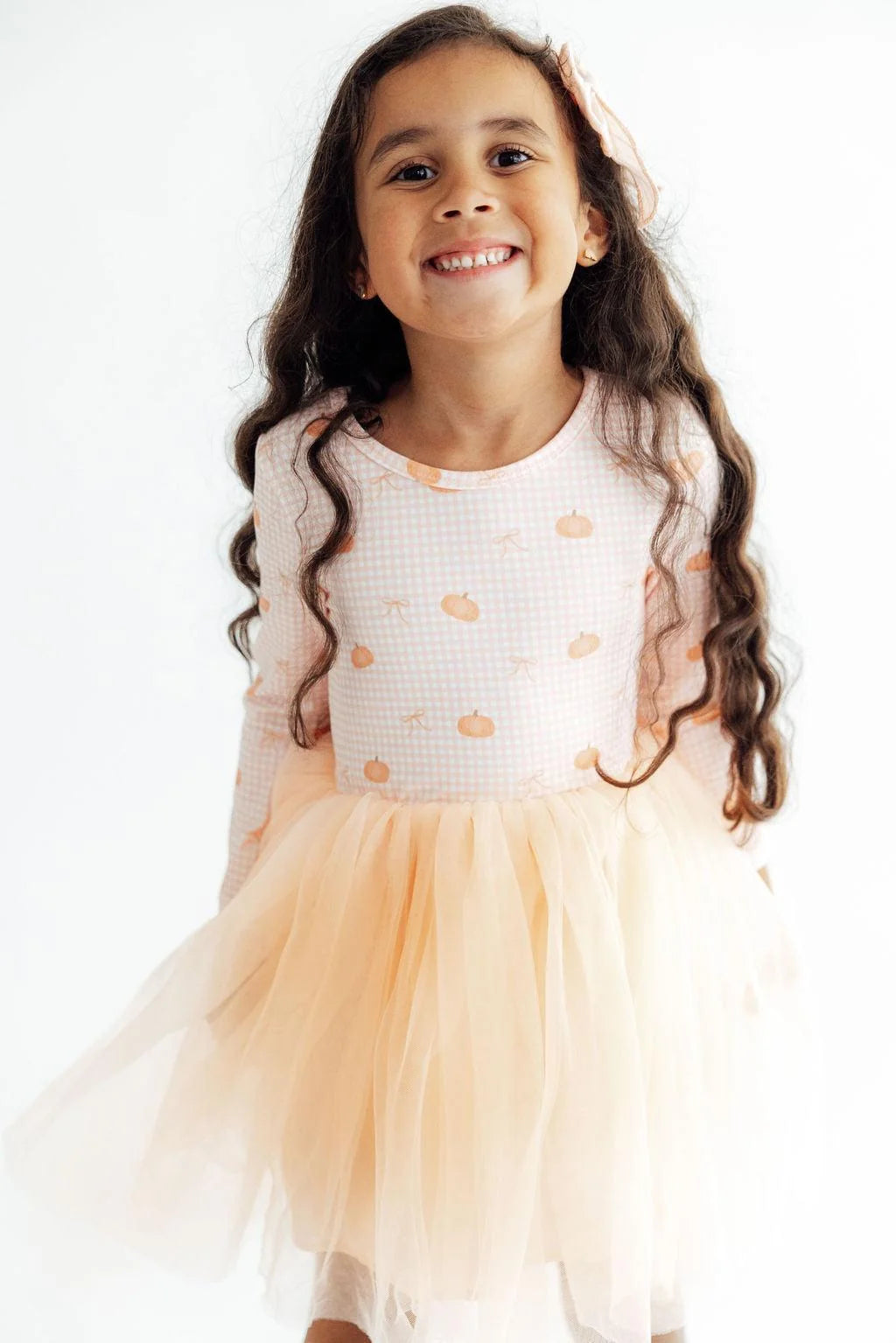 Gingham Pumpkins Long Sleeve Tutu Dress