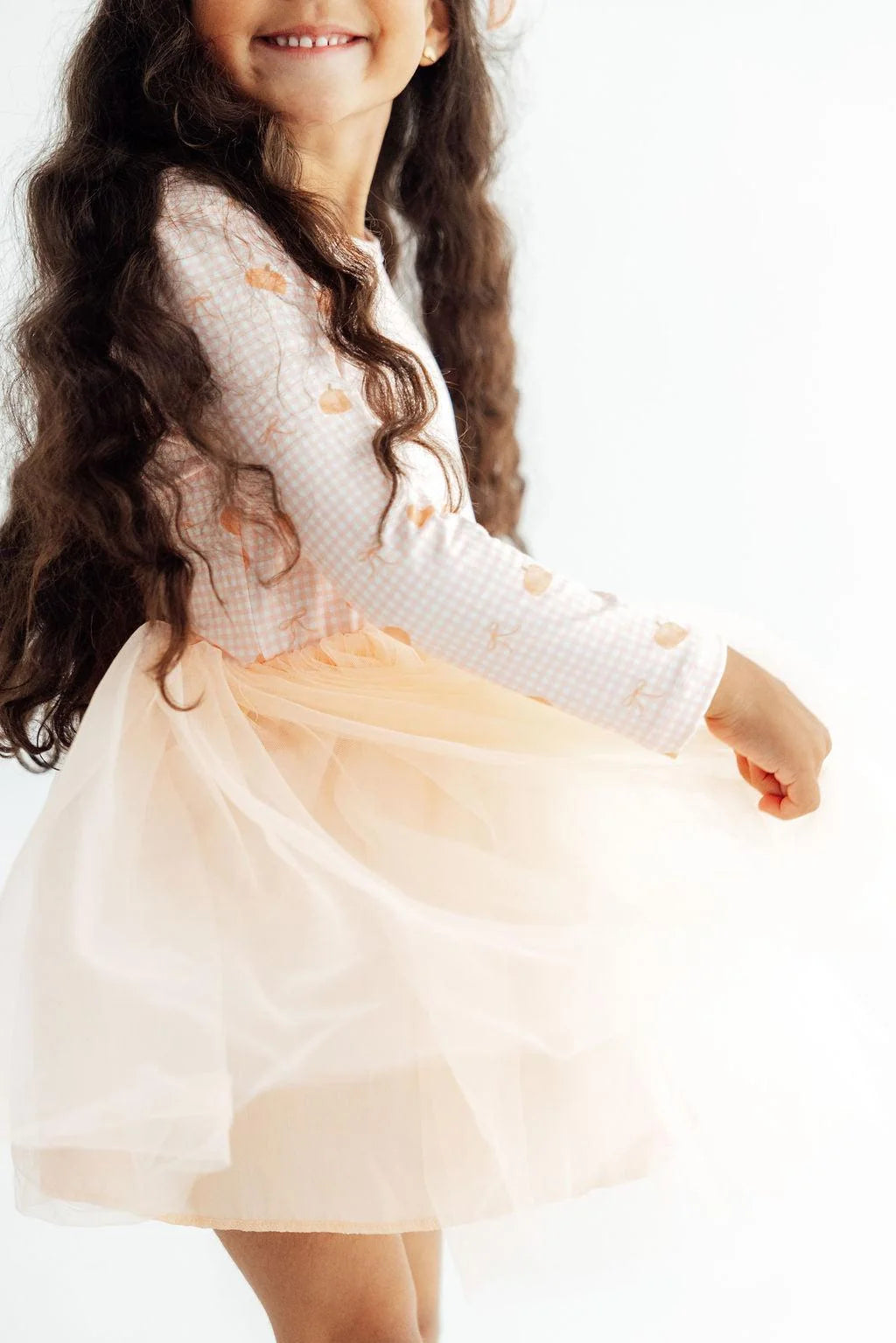 Gingham Pumpkins Long Sleeve Tutu Dress
